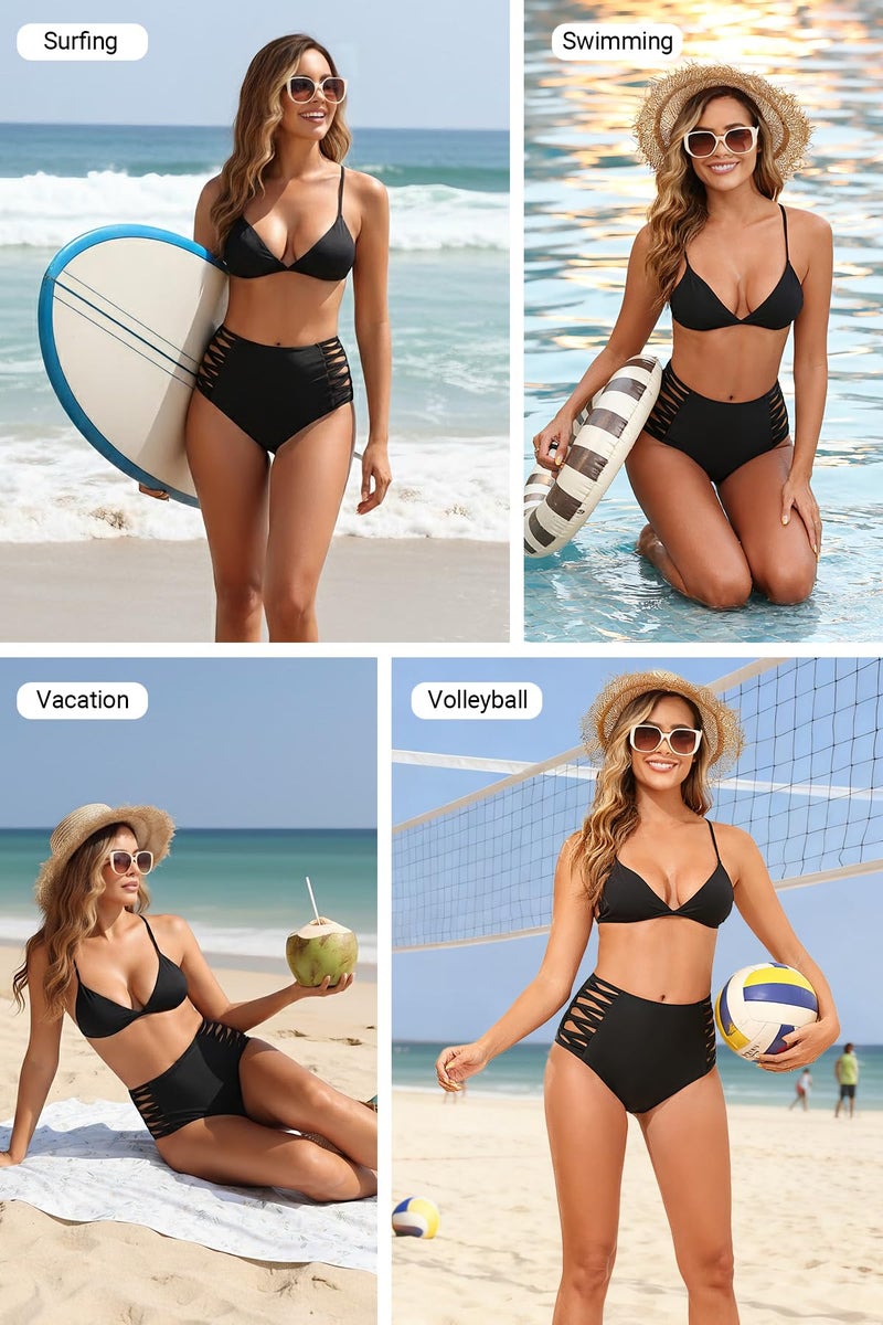 Holipick Women Black High Waisted Bikini Bottoms Tummy Control Swimsuit Bottoms Strappy Swim Bottom XL - Image 5